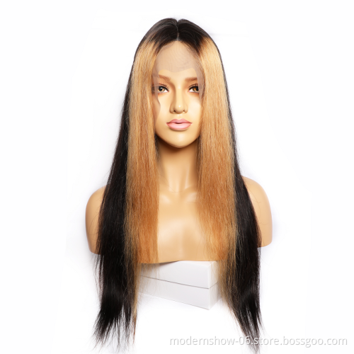 Modern Show Highlighted Human Hair Lace Wigs Hot Selling 1B/27 Blonde European Hair Wig With Pre Plucked